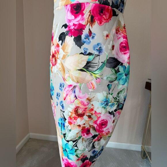 Gorgeous floral off the shoulder ASOS Scuba midi dress bodycon sz 8 wedding - Picture 4 of 12